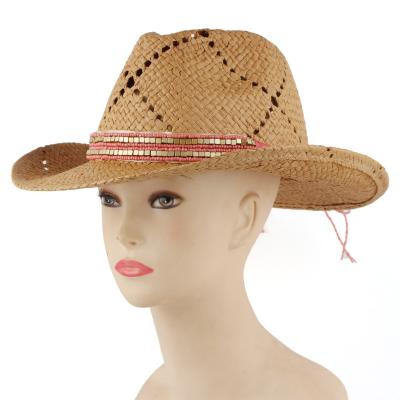 China New Image American Western Cowboy Straw Hat Hand Woven Hollow Sun Breathable Hat for sale