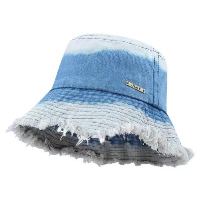 China High Quality Wind And Sun Protection Custom Distressed Blue Denim Cotton Fisherman Hat Wholesale Worn Vintage Bucket Hat for sale