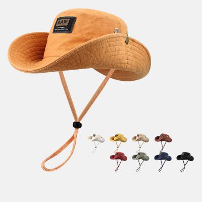 China Western Hat Large Brim Sun Hat Cotton Cowboy Waterproof Washed Outdoor Fishing And Mountaineering Hat for sale