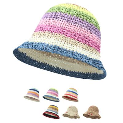 China Picture Beach Travel Vacation Hand - Woven Breathable Rainbow Straw Hat For Women Sunscreen Bucket Hats for sale