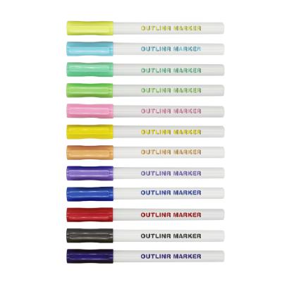 China Dreamy PP 12 Color Outline Pens Highlight Markers Gift Cards Drawing Writing Pens Two Line Pen for sale