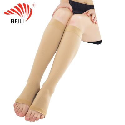 China Fashionable knee high open toe 15-21mmhg customized medical nylon varicose vein stockings for sale