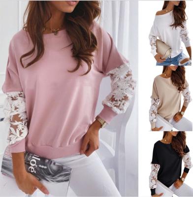 China High Quality QUICK DRY High Quality Lace Cutout Sweater Ladies Full Lady Blouses Shirts Latest Design Women's Casual O-Neck Long Sleeves for sale