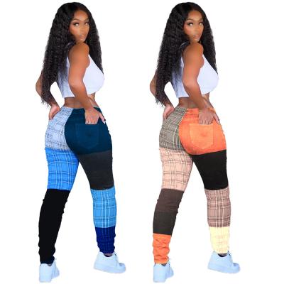 China Wholesale Plaid Casual Girls Plus Size Breathable Pants Stacked Pants Color Block Spring Pants Women Clothing 2021 for sale