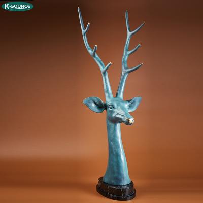 China China Home Indoor Decor Crafts Figurine Marble Base Animal Sculptures Bronze Metal Deer Head Statue for sale