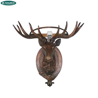 China China Bronze Statues Indoor Animal Bronze Deer Head Wall Sculpture With Lamp for sale