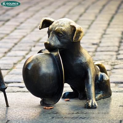 China China Outdoor Garden Decoration Metal The Dog With Hat In His Mouth Animal Sculpture Bronze Dog Statue for sale