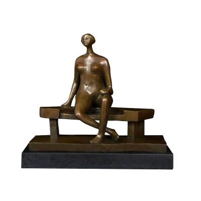 China China Art Deco Sculpture Contemporary Art Collectible Crafts Bronze Nude Women Sitting On Benches Statue for sale