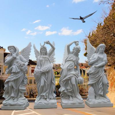 China Large White Marble Angel Garden European Life-Size Natural Stone Four-Season Statue for sale