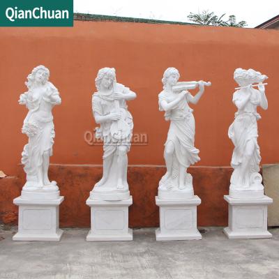 China EUROPEAN Hand Carved Marble Blowing, Playing, Singing and Dancing Marble Statue White Marble Female Statue for sale