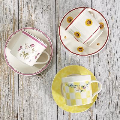 China Wind Viable Sunflower NS Ceramic Coffee Cup and Saucer Set Household Afternoon Tea Cup Ceramic Dessert Dish and Saucer for sale