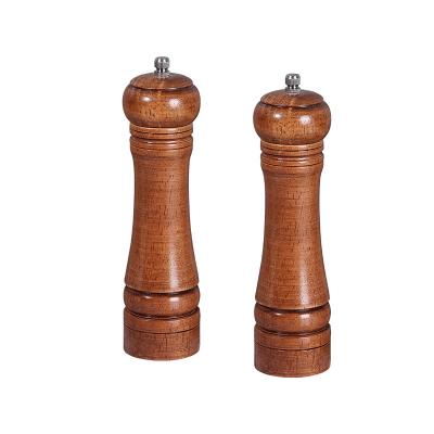 China 5.5*20/27/33cm Rubberwood Viable Color Salt and Pepper Handmade Spice Holder Grinder and Spice Mill Shaker Set for sale