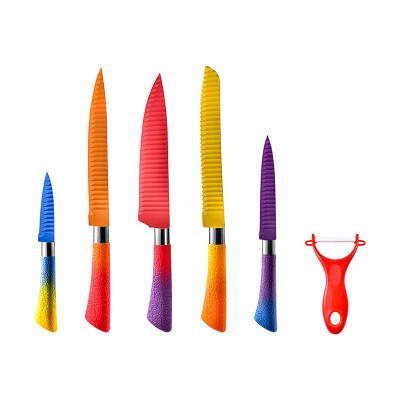 China Sustainable 6 Pieces Set Gradient Color Handle Non-Stick Knife Set Western Style Kitchen Knife Melon Planer for sale