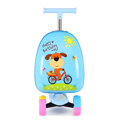 China Cute Hard Shell Suitcase ABS Kids Trolley Luggage Trolley Kids Bags Multi Functional Kids Scooter Ride On Luggage For Kids for sale