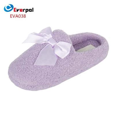 China CUSHIONING Ladies Winter Non Slip Fuzzy Comfy Warm Home Memory Foam Slippers With Satin Bow for sale