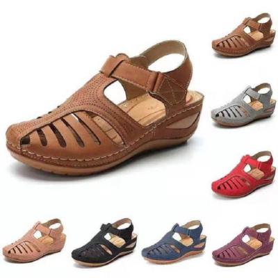 China Women Sandals Summer Ladies Comfortable Round Toe Ankle Hollow Sandals Female Printed Soft Unique Shoes Plus Size for sale