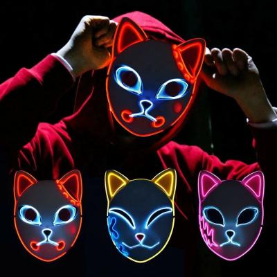 China 100% New Brand and High Quality Fox Halloween Cosplay Plastic Mascaras Led Mask Demon Slayer Yaiba Kamado Tanjirou Sabito Kimetsu Mask Dropshipping for sale