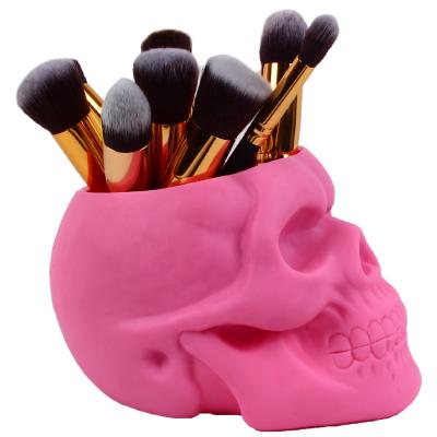 China Halloween Prop PVC Skeleton Skull Black Skeleton Skull Decoration Storage Desktop Fancy Pencil Pen Holder for sale