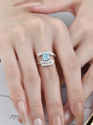 China Hoher Klarheits-Fantasie-Diamond Rings Blue Cushion Cut-Ehering zu verkaufen