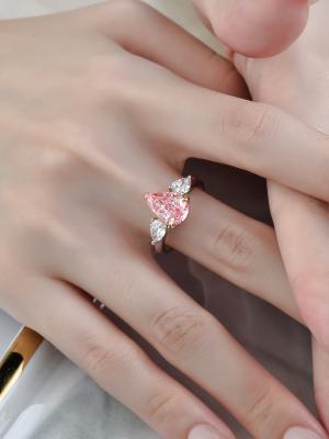 China CVD Laboratory Cultivated Pink Diamond Ring Pear Shape 18k White Gold Ring for sale