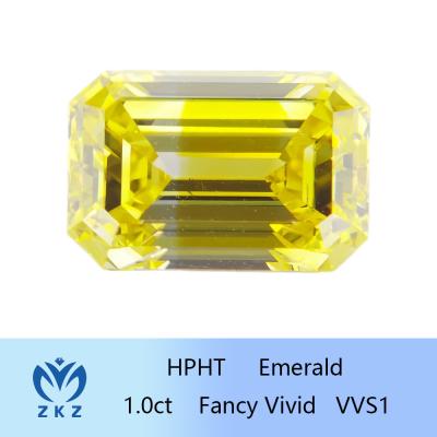 China HPHT 1ct Creado en laboratorio Diamantes amarillos Corte esmeralda Claridad VVS Certificado IGI en venta