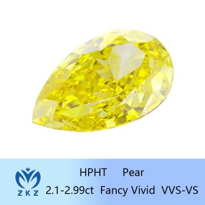 China Diamante amarillo creado en el laboratorio de corte de pera suelta de 10 Mohs de 2,1 a 2,99 ct en venta