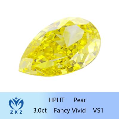 China HPHT Loose Lab Created Yellow Diamond 3.0ct Fancy Vivid Pear Cut IGI VS1 for sale