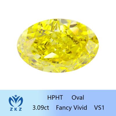 China Forma oval crecida laboratorio amarillo vivo de lujo 3.09ct IGI Certifed de los diamantes de HPHT en venta