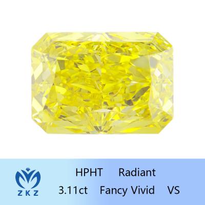 Chine Excellente coupe radiante en forme jaune Diamants cultivés en laboratoire 3ct+ VS IGI Certifié HPHT Diamant synthétique à vendre