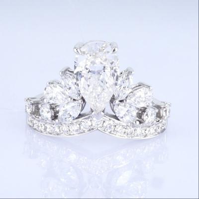 China 18k Crown Style Lab Grown Diamond Ring Beautiful Women Princess Design White Lab-Grown Diamond Ring for sale