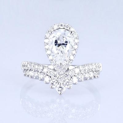 China 18k Pear Shape Full Diamonds Women Ring Lab Grown Diamond Ring Princess Design Luxury Design for sale