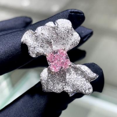 China 18k Cushion Shape Bowknot Design Ring Lab Grown Pink Diamond Ring Luxury Design For Party For Banquet for sale