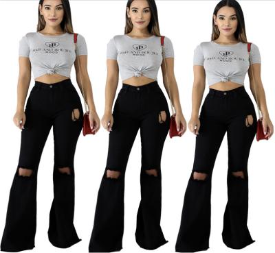 China QUICK DRY High Waist Women's Stretchy Denim Ladies Flared Women's Jeans Wide-Leg Pants Bell-Based Pants for sale