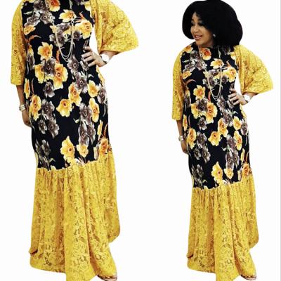 China Wholesale Breathable Muslim Women Turkey Factory Long Dress Lace Printing Floral Dress for sale