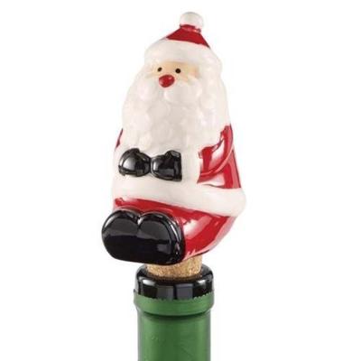 China Santa Claus Christmas Ceramic Wine Stopper hand painted viable for sale