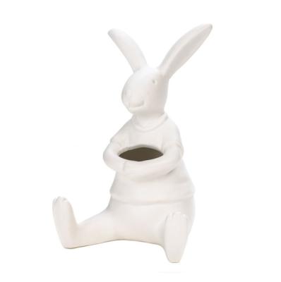 China Easter Bunnies Rabbit Durable Decorative White Ceramic Flower Vase for sale