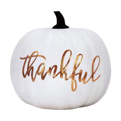 China Europe Large Resin Pumpkin Gold Lettering Cream Craft Thanksgiving Decor Autumn White Pumpkin Decor for sale