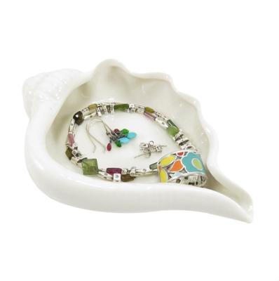 China White Ceramic Conch Shell Shaped Jewelry Holder Trinket Tray for Home and Office Storage for sale