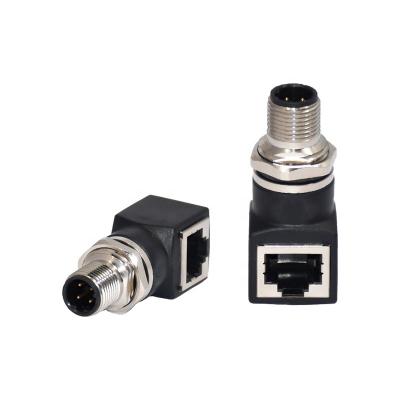 China Automotive plastic M12 male/RJ45 90degree adapter, A/D coded 4pin 8pin for sale