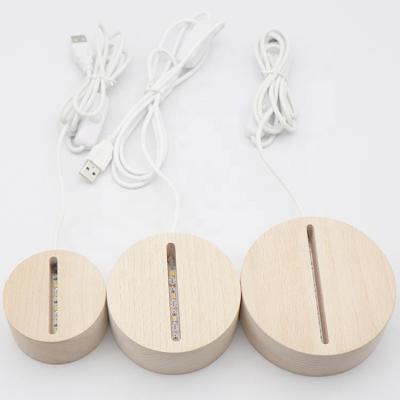 China Wooden Base Lamp Led Wooden Base Usb Lamp Led 3D Night Light Round Oval , Round Shape Warm White Wooden Led Lamp Base For Led for sale