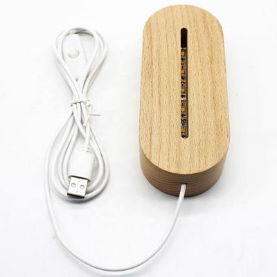 China Wooden Low Lamp Led 16 Inch Solid Portable Nordic Design Oval 3D Table Led Night Desk Lamp Wooden Usb Cable Switch Wooden Low Light for sale