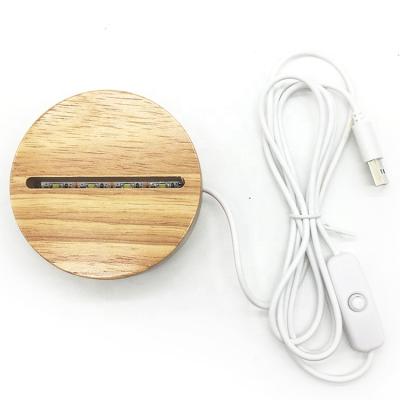 China Wood Base Lamp Led Usb Wood Base Lamp Led 3D Night Light Round Oval, Usb Wood Base Lamp 3D Led for sale