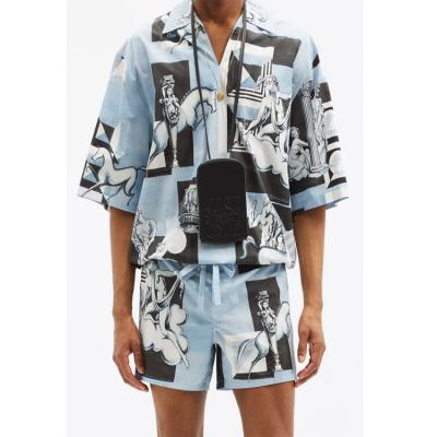 China Anti-pilling men's summer casual graphic printed matching shirts and custom made shorts all over the place print shirts short pants for sale