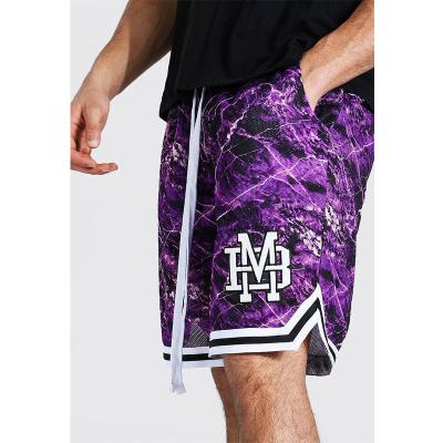 China Wholesale Men's Summer Anti-Wrinkle All Over Screen Print Shorts Custom Logo Varsity Badge Printed Mesh Basketball Shorts for sale