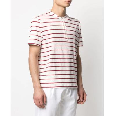 China Summer Men's Anti-Wrinkle T-shirt Button-Front Casual Short Striped Tee Shirts 100% Cotton Striped T-shirt for sale