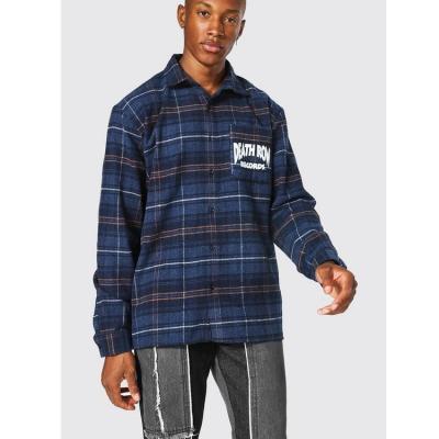 China Anti-pilling Checked Plaid Shirt Logo Graphic Print Mens Casual Long Overshirt by Heavy Sleeve Custom Made for sale