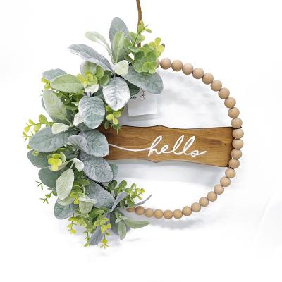 China Artificial Touch Natural Home Deco Spring Garland Eucalyptus Green Leaf Boxwood Wreath For Garden for sale