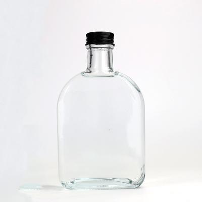 China 300ml Beverage Flat Square Clear Glass Bottles For Beverage Vodka Juice Coffee Drinks for sale