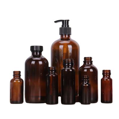 China Liquid Medicine Seal Black Strong Cap 0.5oz 1oz 2oz 4oz 8oz 16oz 32oz Brown Amber Boston Glass Bottle for sale