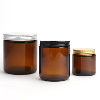 China High Quality Home Decoration 2oz 3oz 8oz 250ml Amber Glass Candle Jars For Scent Candle With Lid for sale